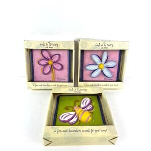 Set of 3 Kathleen Denis Resin Decorative Wall Tiles Daisy Butterfly